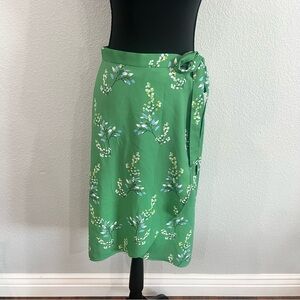 LOFT Green Floral Midi Wrap Skirt
